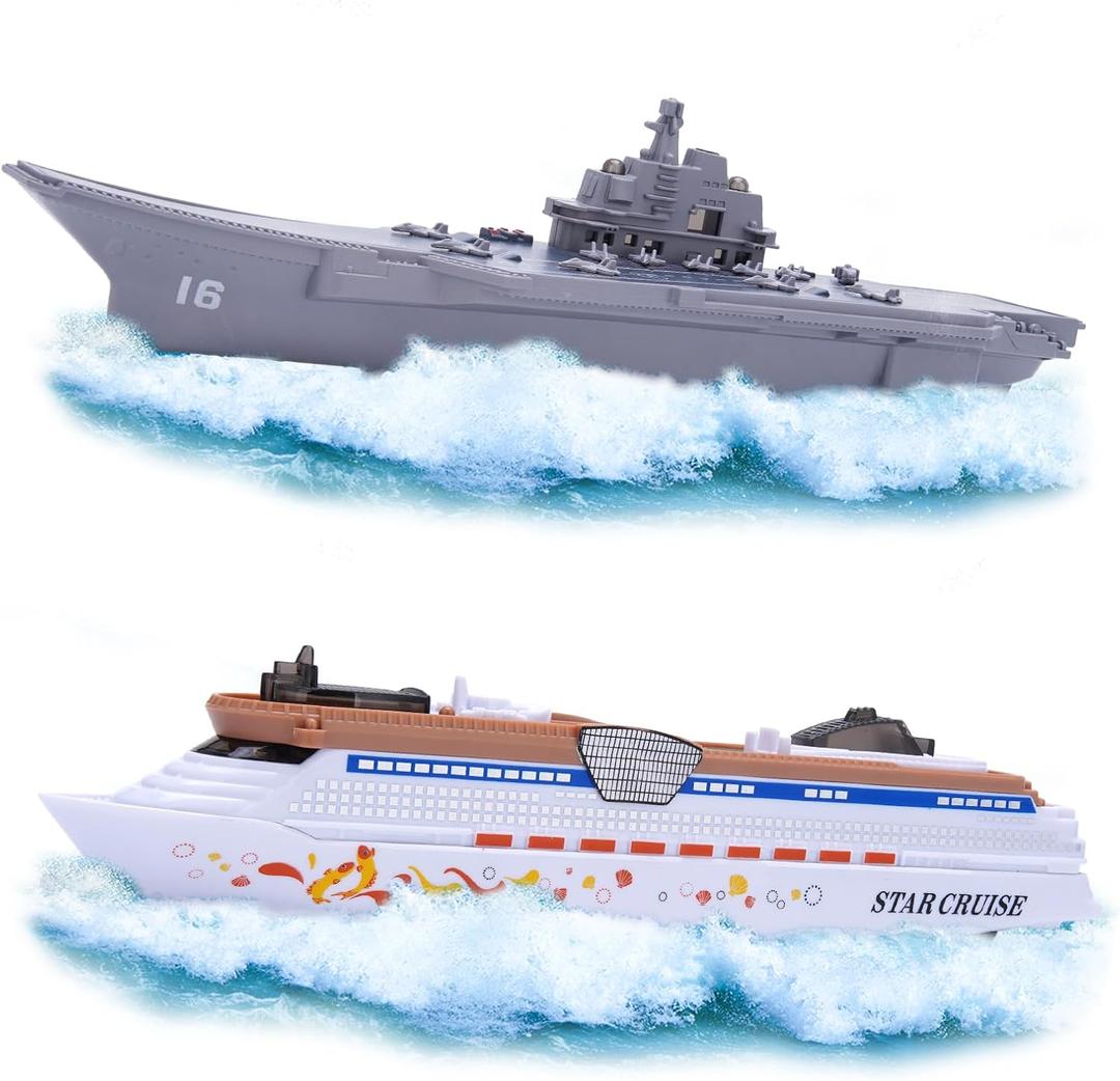 2PCS Aircraft Carrier Toy Cruise Ship with Lights and Sounds, Model Aircraft Carrier Navy Ship, Nautical Decorations Ocean Theme Party Supplies for Boys Gift Age 3-8 Collection