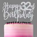 Sliver Glitter Happy 32nd Birthday Cake Topper, Cheers to 32 Years/Hello 32/Thirty Two, Funny 32nd Birthday Party Decorations for Women Men (Sliver 32)