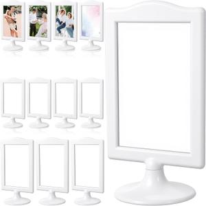 12 Pcs Double Sided Standing Picture Frames, 4x6 Inch Plastic Pedestal Photo Frame with Base, Table Top Display Holder for Wedding Menu Table Number