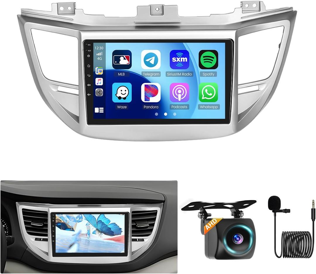 Roinvou 8 Cores 4+64G Android Car Radio for Hyundai Tucson 2015-2018, 9" Touch Screen Carplay Android Auto with 32EQ Bluetooth WiFi GPS Navigation Mirror Link Backup Camera