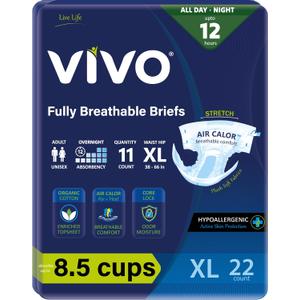 VIVO Organic Cotton Overnight Sensitive Skin Adult Incontinence Diaper Briefs with Tabs, X-Large 22 Count