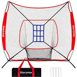 Baseball Practice Net with 9-Hole Strike Zone Target, 7x7 Ft, Bow Frame Design for Batting, Pitching and Throwing Training,Portable with Carry Bag for All Levels