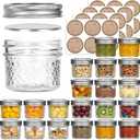 4 oz Glass Jars with Lids, 20 Pack Small Mason Jars with Airtight Silver Lids, Vintage Label Stickers, Mini Canning Jars in Diamond Texture for Spices, Jams, Honey, DIY Crafts, Wedding Favors