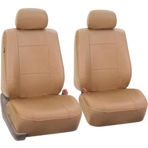 FH Group Automotive Car Seat Cover Premium PU Leather Front Pair Set Seat Covers Airbag Compatible Easy to Install with Air Freshener - Universal Fit for Cars Trucks and SUVs (Beige) PU002102 (Tan)
