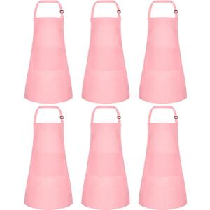 6 Pack Kids Apron Bulk with 2 Pockets Adjustable Chef Art Apron Kids Painting Aprons for Cooking Baking Painting Crafting Grilling ActivityPink