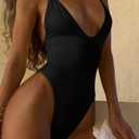 ESONLAR Women's Sexy Plunging V Neck Bathing Suit Open Back One Piece Swimsuits (Black, S)