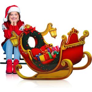 Jetec 5.6 ft Santa's Claus Sleigh Cardboard Cutout Stand-up Christmas Winter Holiday Party Decoration Life Size Santa's Sleigh Backdrops Photo Props Stand-up for Xmas Winter Holidays Decor Supply