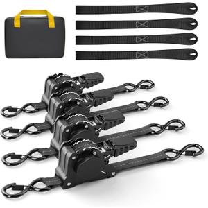 Rugtol Retractable Ratchet Straps, 1 inch  13 Feet Heavy Duty Auto Self Retractable Ratcheting Tie Down Straps 1500lbs Break Strength, Automatic Ratchet Strap for Truck Bed Cargo Trailer, 4 Pack