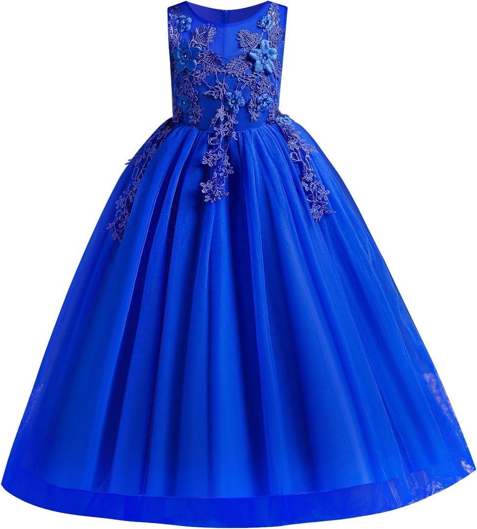 Little Big Girl Flower Tulle Dress Princess Pageant Birthday Party Wedding Formal Floor Long Dance Evening Maxi Gown (5-6 Years, Royal Blue)