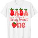 Dada of The Berry Sweet One Strawberry First Birthday T-Shirt, Medium