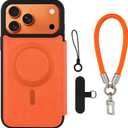 Wallet Phone Case Crafted for iPhone 17 Pro Orange | PU Leather Phone Case Flip Cover Wrist Strap Card Holder Slots