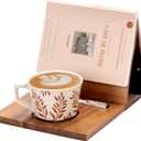 Book Nook Reading Valet with Cup Holder, Wooden Book Stand Coffee Holder for Page Rest, Triangle Rest Stand Valet for Nightstand Desktop Bedside, Christmas Birthday Gifts for Readers (Modern)