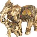 ICE ARMOR 6.5" H Brass Thai Elephant with Calf Statue Feng Shui Decoration Religious Figurine Office Desk/Home/Living Room/Table Decor, Perfect House Warming Gifts for New Home