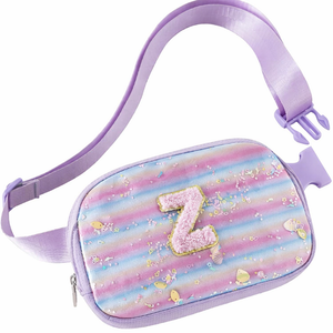 Fanny Pack for Girls,Birthday Easter Gifts,Chenille Initial Letter Girls Crossbody Bag,Preppy Teen Belt Bag for Graduation Travel Gifts,Cute Sequin Trendy Stuff. (S, Purple)