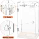 Necklace Holder, Acrylic Jewelry Organizer with 24 Hooks, Rotation Clear Necklaces Pendant Display Case Stand, Dust-proof Velvet Tray Hanging Rack Storage for Earrings Rings