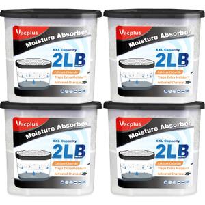 Vacplus Moisture Absorber Buckets – Large Capacity Dehumidifier and Humidity Absorber for Closet, Basement, Bathroom, RV, and Storage Areas, Activated Carbon, 2 lbs, 4 Pack