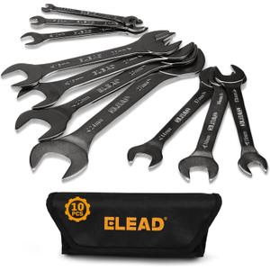 ELEAD 10-Piece Super-Thin Open End Wrench Set, Metric 5.5-27mm, CR-V Nickel Plated, 3 mm Thickness for Tight Spaces, 5.5, 7, 8, 9, 10, 11, 12, 13, 14, 15, 16, 17, 18, 19, 20, 21, 22, 23, 24, 27mm
