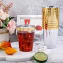 DaYammi 200 Pack Gold Plastic Cups 10 Oz Clear Cup Gold Rimmed Disposable Wine Glasses Fancy Disposable Party Cups Tumblers Drinking Cup Plastic Cocktail Glasses gold disposable cups for Party Wedding