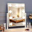 Makeup mirror with lights,Hollywood Vanity Mirror with 9 LED Bulbs12" x 13.2" Plug in Makeup Mirror for Desk,Smart Touch Control 3Colors Dimmable, light up mirror for makeup,Bedroom,Tabletop,White