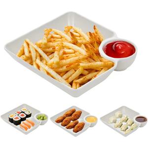 4 Pcs Chips and Salsa Serving Dish Plates, Veggie Platter Dipping Serving Trays with Sauce Rack for Buffet Family Party Appetizer Sushi Taco Salsa Charcuterie Barbecue Plate, Reusable (White, 4PCS)