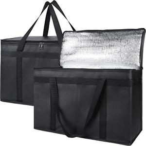 Bodaon 2-Pack Insulated Food Delivery Bag, XX-Large Reusable Grocery Shopping Bag, Frozen Food Cold, Cooler Bags with Zippered Top, Black Bodaon 2-Pack Insulated Food Delivery Bag, XX-Large Reusable Grocery Shopping Bag, Frozen Food Cold, Cooler Bags with Zippered Top, Black