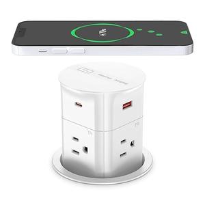 ANNQUAN 3.15" Pop Up Countertop Outlet with 15W Wireless Charger, Max 20W Power Delivery,800J Surge Protection, Pop Up Socket with with 4 USB,3ft Cord, ETL Listed