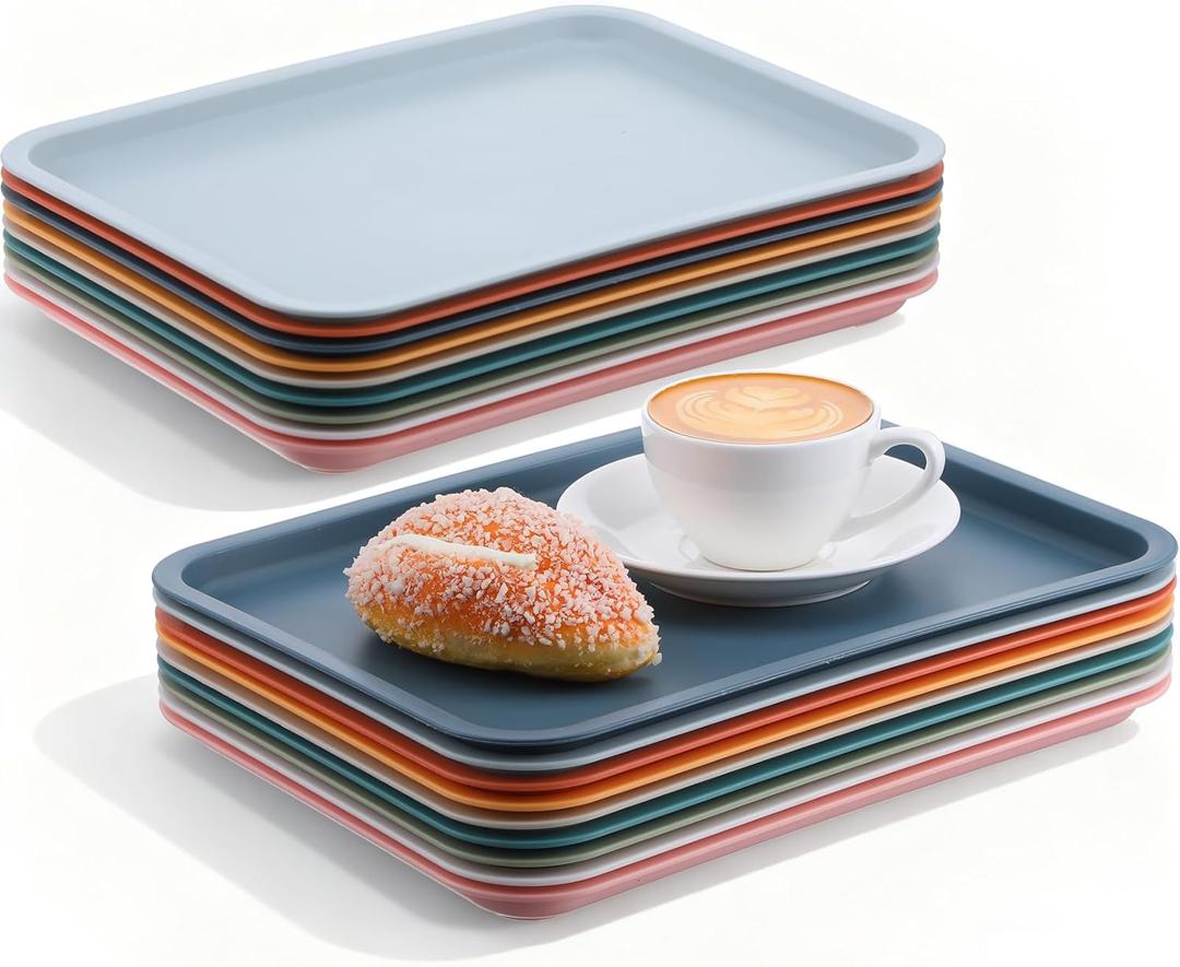 Kifmurase 18Pcs Plastic Fast Food Trays, Bulk Colorful Restaurant Serving Trays, Large Stackable Activity Crafts Organizer, Rectangular Serving Platter for Kitchen Hotel (9 Colors, 9 x 12 Inch)