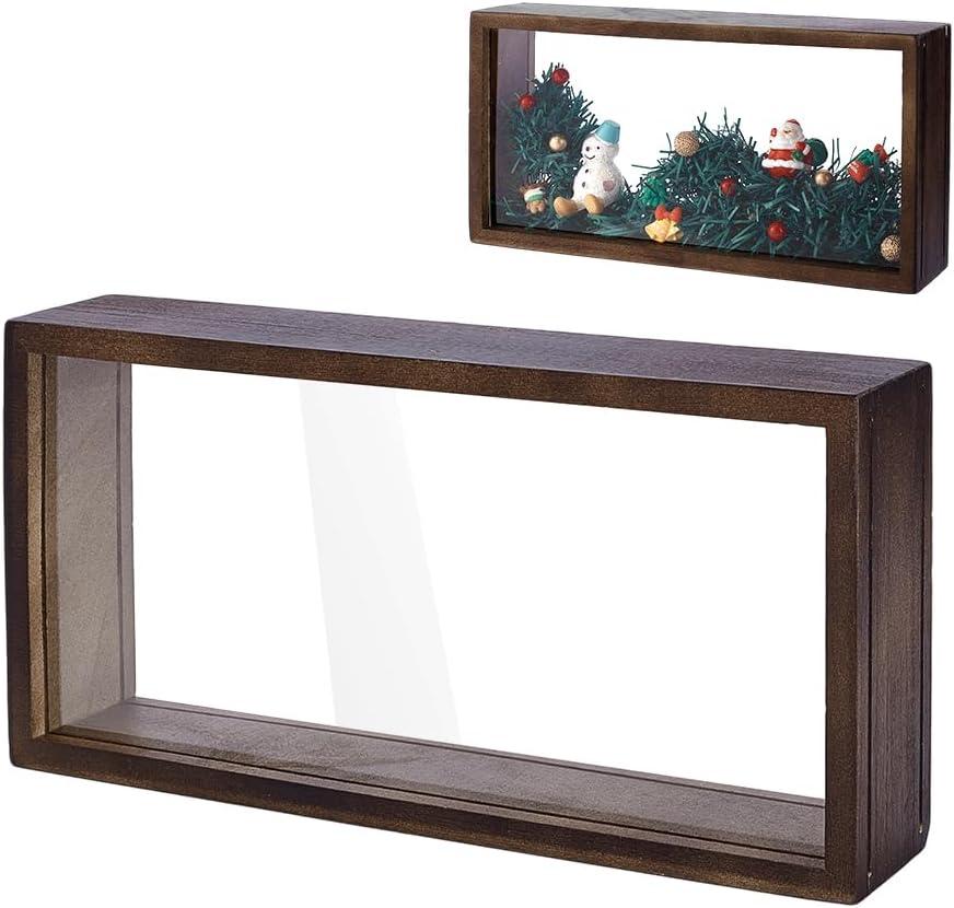 AHANDMAKER 2Pcs Brown Shadow Photo Frame Double Acrylic Shadow Boxes Display Cases Wooden Dried Flower Frame DIY Display Storage Box for Home Decor, Specimens, Handicrafts 13x5.3x26cm