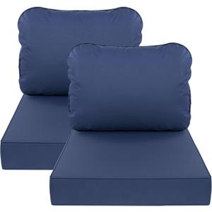 AAAAAcessories Outdoor Deep Seat Cushions, Waterproof, Fade-Resistant Patio Furniture Replacement Cushions, 24" x 24" x 5", Set of 2, Navy Blue (24x24-19'' Mid Back-2 Count)