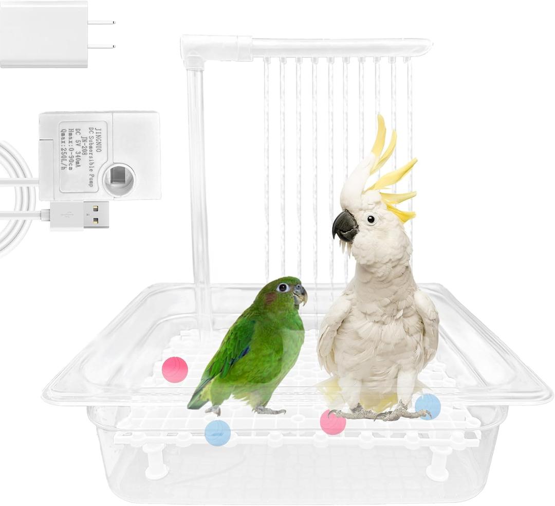 Parrot Bathtub Pet Bird Bath for Cage Automatic Circulating Water Bird Shower Cockatiel African Grey Lovebird Budgies Small Medium Parakeets, Contains USB and Power Plug