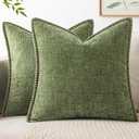 MIULEE Pack of 2 Couch Throw Pillow Covers 18x18 Inch Light Green Farmhouse Decorative Pillow Covers with Stitched Edge Soft Chenille Solid Dyed Spring Pillow Covers for Sofa Bed Living Room,  Sage Green 