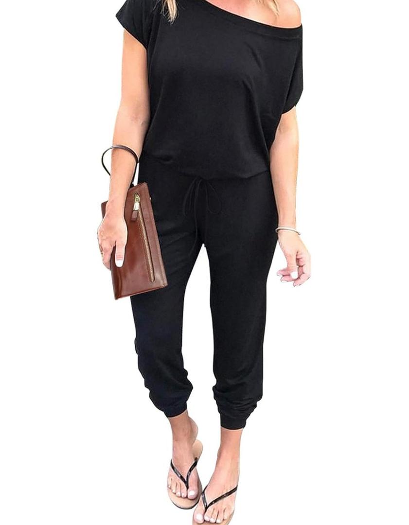 PRETTYGARDEN Jumpsuits for Women 2026 Summer Dressy Off Shoulder Romper Spring Vacation Travel Lounge Outfits Clothes, M