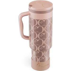 40 oz Insulated Tumbler with Handle and Push-Button Straw Lid, Stainless Steel Travel Cup for Gym Office, Leakproof, BPA-Free, Cup Holder Friendly, Bow Silicone Boot, Brown (C’ Espresso)