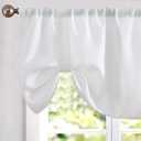 jinchan Tie Up Shade Valance Curtains Faux Linen Textured for Kitchen Window for Living Room 20 Inch Light Filtering Adjustable Tie-up Shade Farmhouse Window Valance Rod Pocket 1 Panel White