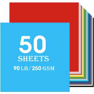 Colored Cardstock 50 sheets, 12 x 12 Cardstock Paper Bulk 24 Assorted Colors Construction Paper,250GSM Card Stock Printer Scrapbooking Supplies for Diy Crafts Cricut Card Making (Multicolor)