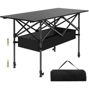 TrippleChain 4FT Folding Roll up Camping Table | Portable Picnic Desk with Carry Bag, Mesh Shelf, for Outdoor Cooking, Lawn Parties, and Travel