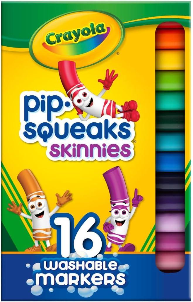 Crayola Pip Squeaks Skinnies Washable Marker Set (16ct), Mini Markers for Toddlers, Thin Coloring Supplies for Kids, Toddler Back to School Essentials, DI Cra Z Art Vivid Bright Markers 12PCS, 4CT Silly Slime