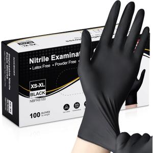 Schneider Nitrile Exam Gloves -L, 100-ct Box, Black Disposable Gloves Latex-Free, Powder-Free, Food Safe, Medical Gloves for Cooking, Cleaning, Examination