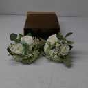 Bridesmaids Bouquets Set of 6 Ivory White Artificial Flowers 7 Inch Bridesmaid Bouquet Wedding Pre-Made Rustic Rose Small Floral Bouquets for Bridal Shower Marriage Proposal Party Anniversary Decor