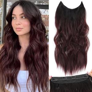 Halo Hair Extensions 20 Inch Invisible Wire Hair Extensions Adjustable Long Wavy Hairpiece Synthetic Upgrade 4 Secure Clips in Hairpieces 20 Inch