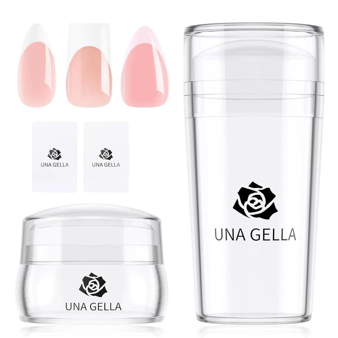 Una Gella French Tip Tool Stamp, Two Sizes French Nails Manicure Stamper Kit For Almond/Square/Coffin Fingers & Toes Easy Diy Nail Art At Home