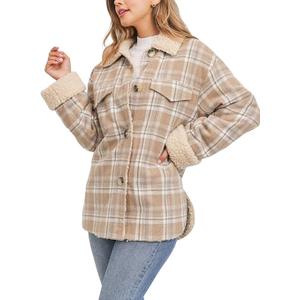 Dokotoo Winter Coats for Women Button Down Plaid Flannel Shirts Warm Sherpa Fleece Jacket size XXL , Khaki 