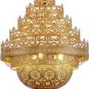 DJAMEL Turkish Lamp Vintage Chandelier Moroccan Lamp Etching Pendant Light, Crown Gold Iron Hollow Arabic Ceiling Hanging Light Pendant Lighting for Kitchen Island Restaurant Hallway Foyer