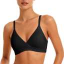Modal Cotton Bra Chest-Wireless Thin Padded Breathable Comfortable Bras for Everyday Triangle Bralette for AAA-B Cup (Black, S)