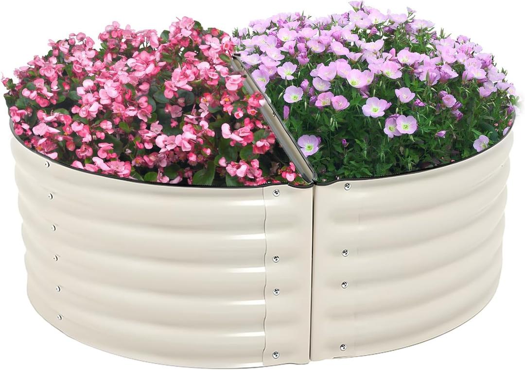 Aoodor 42" L x 24" W x 17" H Half Moon Galvanized Raised Garden Bed, Durable Semi-Circular Outdoor Planter Boxes for Vegetables, Flowers, and Herbs, Set of 2, Beige