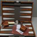 AMEROUS Backgammon Set, 18 Inches Classic Board Game withLeather Case, Folding Board, Gift Package, Portable Travel Strategy Backgammon Game Set for Adults, Kids (Large, Brown)