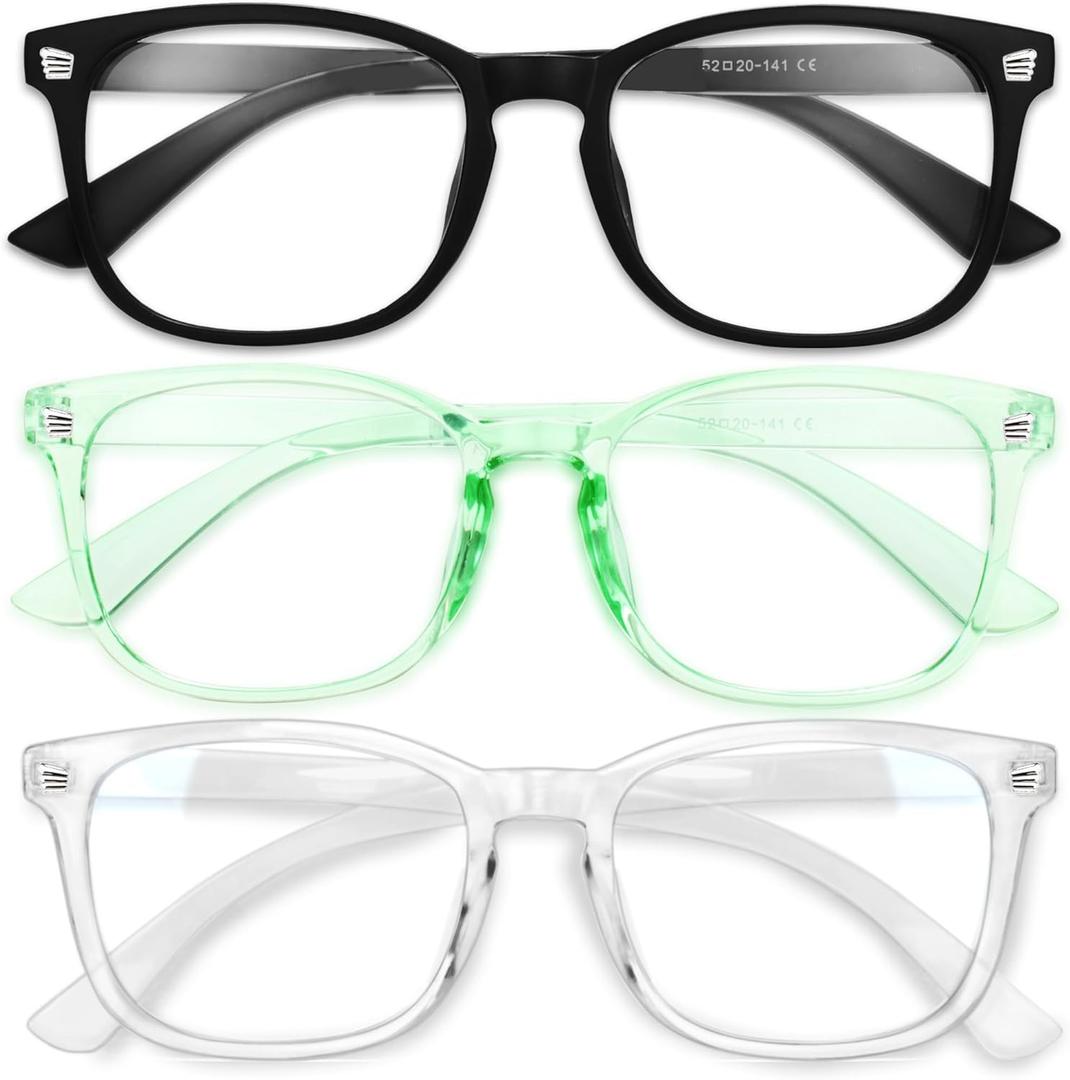Gaoye Stylish Blue Light Glasses for Woman - Computer Glasses 99% Blue Light Blocking - Lightweight TR90 Frames - 3 pack (A9-matte Black+transparent+green)