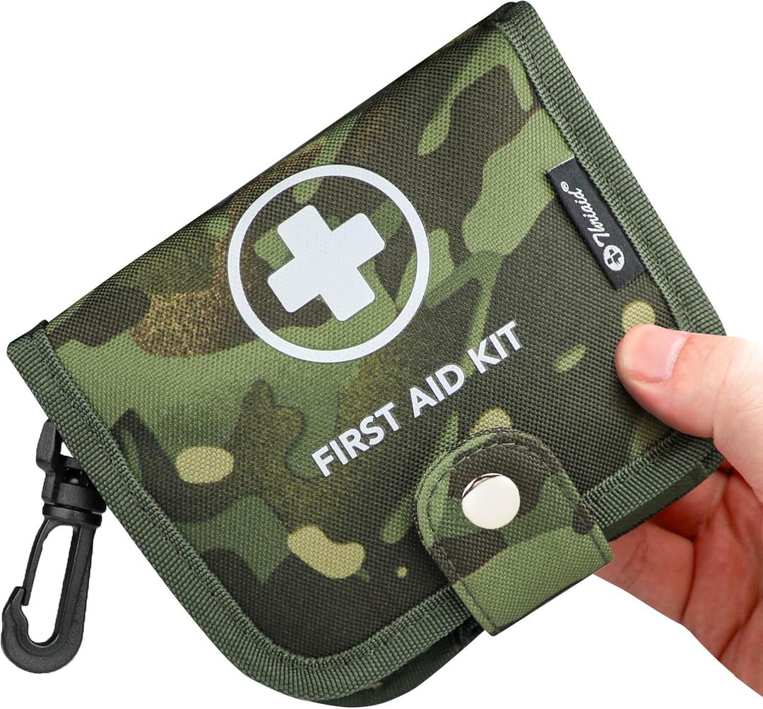 Small First Aid Kit, 100 Pieces Water-Resistant Well Organzied Pouch with Rotatable Buckle - Ideal for Outdoor, Travel, Biking, Camping, Hiking, Car (Green Camo)