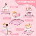 Baby Walker, 5 in 1 Baby Walkers for Boys Girls 6-12 Months, Foldable Walkers for Babies with Bouncer & Feeding Tray, Music, Adjustable Heights, Activity Walker for Infant