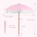 6 Ft Fringe Patio Umbrella - Outdoor Umbrella for Patio, Pool, Table, Garden, Deck, Beach, and Outdoors - Fashionable Boho Vintage Tassels & Wood Print - Push Button Tilt Pole